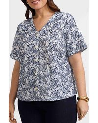 Foxcroft - Isabel Floral Embroidered Cotton Button-Up Shirt - Lyst