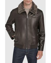 Andrew Marc - Leather Aviator Jacket With Removable Genuine Shearling Collar - Lyst