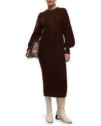 River Island - Cup Of Coco Cable Detail Long Sleeve Midi Sweater Dress - Lyst