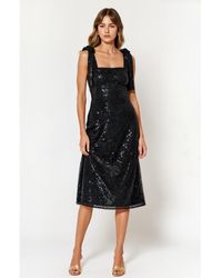 Modenaire - Sequin Midi Dress With Tie Straps And Square Neckline - Lyst