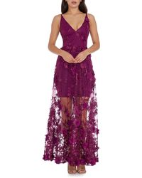 Dress the Population - Sidney Deep V-neck 3d Lace Gown - Lyst