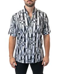 Maceoo - Galileo Palmbars Contemporary Fit Short Sleeve Button-up Shirt At Nordstrom - Lyst