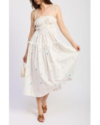 En Saison - Nellie Embroidered Tiered Cotton Poplin Sundress - Lyst