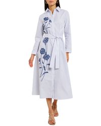Misook - Floral Embroidered Long Sleeve Midi Shirtdress - Lyst