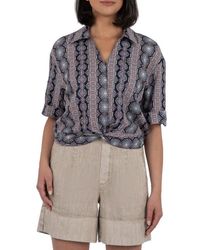 Kut From The Kloth - Rebel Printed Knot Front Linen Blend Top - Lyst