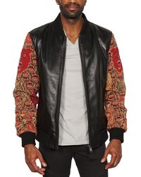 Maceoo - Embroidered Sleeve Leather Bomber Jacket - Lyst