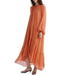 Mango - Ruffles Flowy Long Sleeve Chiffon Maxi Dress - Lyst