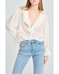 Wayf - Helena Eyelet Ruffle Cotton Lawn Top - Lyst
