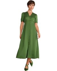 Hobbs - Button Front Puff Sleeve Midi Dress - Lyst