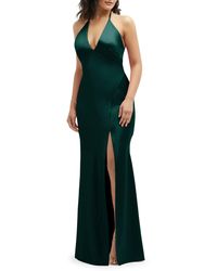 After Six - Plunge Neck Charmeuse Halter Gown - Lyst