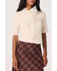 Astr - Organza Bow Mixed Media Sweater - Lyst