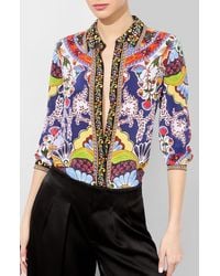 Alice + Olivia - Willa Mixed Print Silk Button-Up Shirt - Lyst