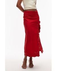 TOPSHOP - Floral Embroidered Cotton Midi Skirt - Lyst