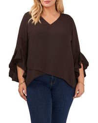 Vince Camuto - Flutter Sleeve Crossover Georgette Tunic Top - Lyst