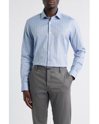 Scott Barber - Regular Fit Windowpane Check Mélange Cotton Dobby Button-Up Shirt - Lyst
