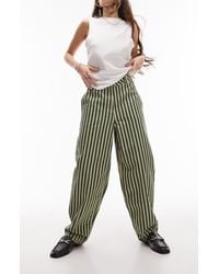 TOPSHOP - Stripe High Waist Wide Leg Cotton Pants - Lyst