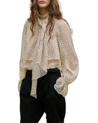 Mango - Polka Dot Tie Neck Top - Lyst
