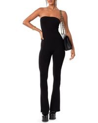 Edikted - Melina Side Slit Strapless Flare Jumpsuit - Lyst