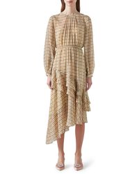 LK Bennett - Bea Print Ruffle Asymmetric Long Sleeve Silk Midi Dress - Lyst