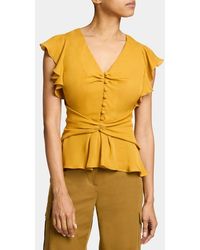 Santorelli - Ella Flutter Sleeve Buttoned Blouse With Waist Panel - Lyst