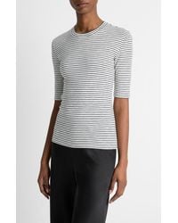 Vince - Stripe Elbow Sleeve Cotton Blend Knit Top - Lyst