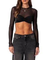 Edikted - Night Out Long Sleeve Illusion Neck Crop Top - Lyst