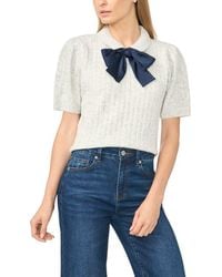 Cece - Tie Neck Cable Stitch Sweater - Lyst
