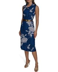 Donna Karan - Floral Sleeveless Linen Blend Sheath Dress - Lyst