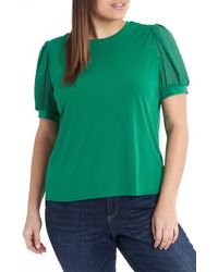 Cece - Puff Sleeve Mixed Media Top - Lyst