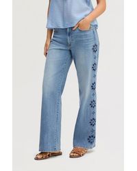 Sam Edelman - Embroidered Eyelet Wide Leg Jeans - Lyst