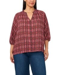 Cece - Scarf Print Split Neck Crepe Top - Lyst