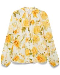 Mango - Floral Tie Neck Button-Up Top - Lyst