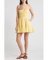 Free People - Taking Sides Shirred Tiered Cotton Minidress - Lyst