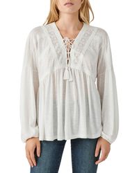 Lucky Brand - Lace-up Trim Peasant Top - Lyst