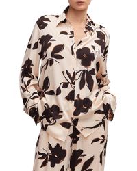 Mango - Floral Print Satin Button-up Shirt - Lyst