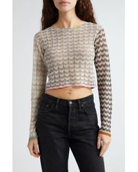YANYAN - Tong Chevron Stripe Pointelle Stitch Crop Sweater - Lyst