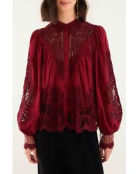 FARM Rio - Guipure Lace Cotton Button-Up Shirt - Lyst