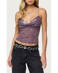 Edikted - Sequin Layered Cowl Neck Lace Camisole - Lyst