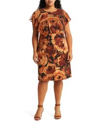 Connected Apparel - Floral Chiffon Cape Overlay Midi Dress - Lyst