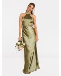 Six Stories - Halter Neck Satin Bridesmaid Dress - Lyst