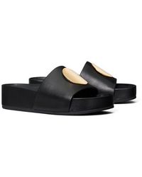 Tory Burch - Patos Leather Platform Slide Sandals - Lyst