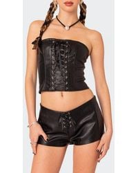 Edikted - Wilde Faux Leather Lace-Up Strapless Corset Top - Lyst