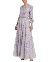Mac Duggal - Floral Applique Puff Sleeve High Neck A-Line Gown - Lyst