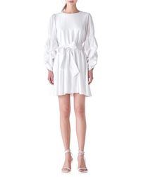 English Factory - Cinched Puff Shoulder Long Sleeve Tie Belt Dress - Lyst