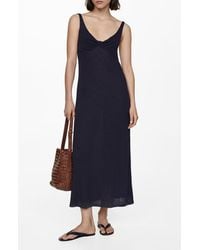 Mango - Stripe Twist Front Linen Blend Midi Dress - Lyst