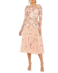 Mac Duggal - Sequin Floral Long Sleeve Mesh Dress - Lyst