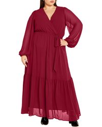 City Chic - Charlie Long Sleeve Faux Wrap Maxi Dress - Lyst