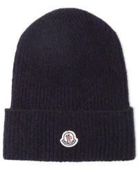 Lyst - Moncler Wool Ribbed Knit Beanie Hat in Blue for Men