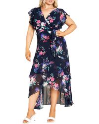 City Chic - Margot Floral Print Asymmetric Maxi Dress - Lyst