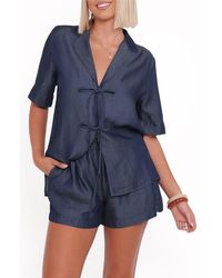 Petal & Pup - Aaliyah Tie Front Chambray Top - Lyst